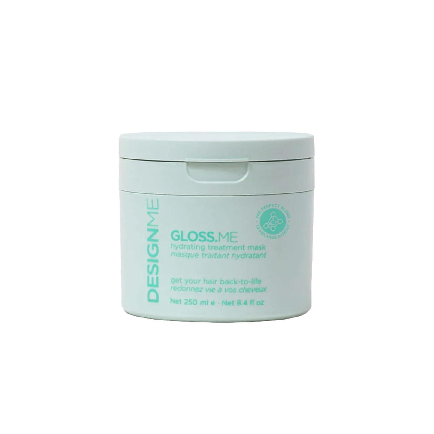 Design.Me Gloss.Me Hydrating Treatment Mask 8.4oz jar for deep hair hydration at Pasadena salon