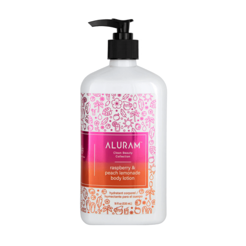 Aluram Raspberry and Peach Lemonade Body Lotion 18oz bottle skin care at Pasadena spa