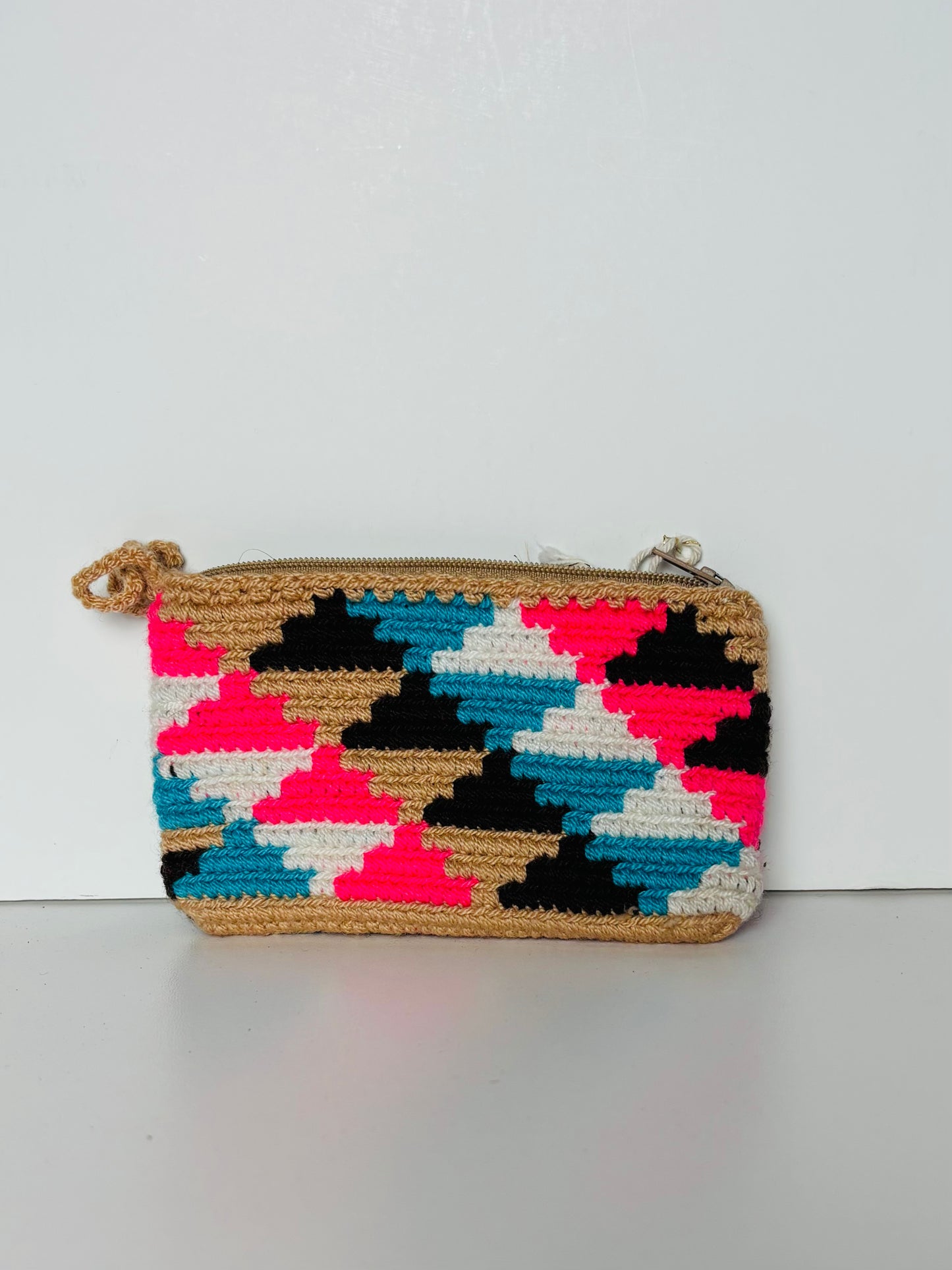 Biondo Miele Wayuu Tan, Blue, Pink and Black Wallet