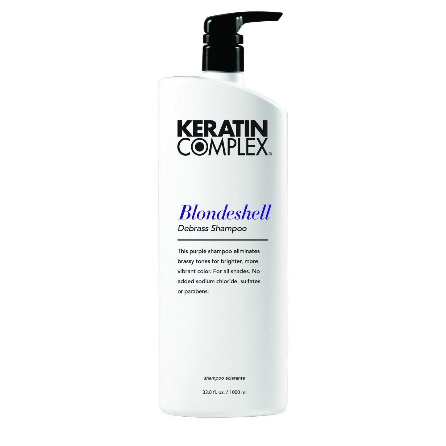 Keratin Complex Blondeshell Shampoo back label close up in Pasadena hair salon
