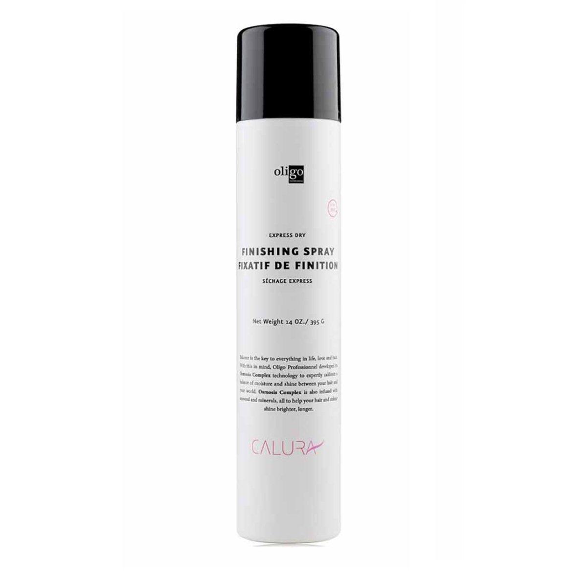 OLIGO CALURA Express Dry Finishing Spray 14 oz bottle front label at Pasadena Aveda salon