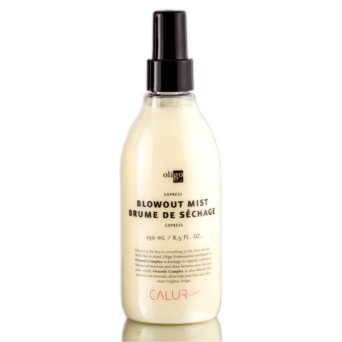 Oligo Express Blowout Mist 8.5 oz bottle front label at Pasadena Aveda salon