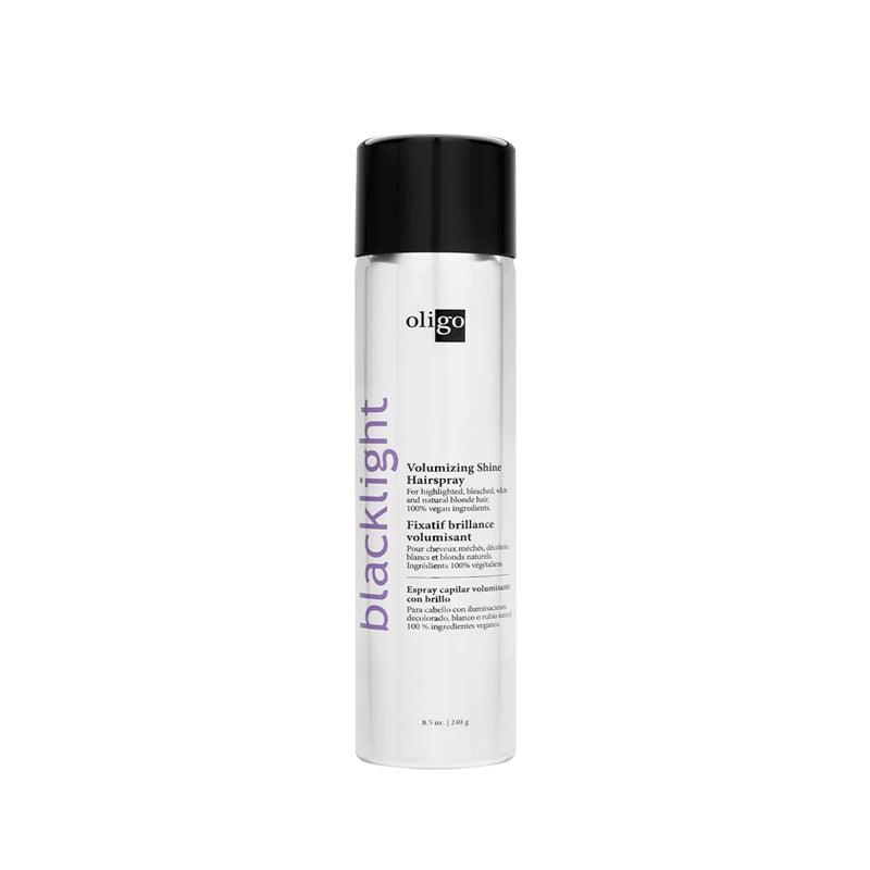 Oligo Blacklight Volumizing Shine Hairspray 8.5oz bottle front view at Pasadena Aveda salon