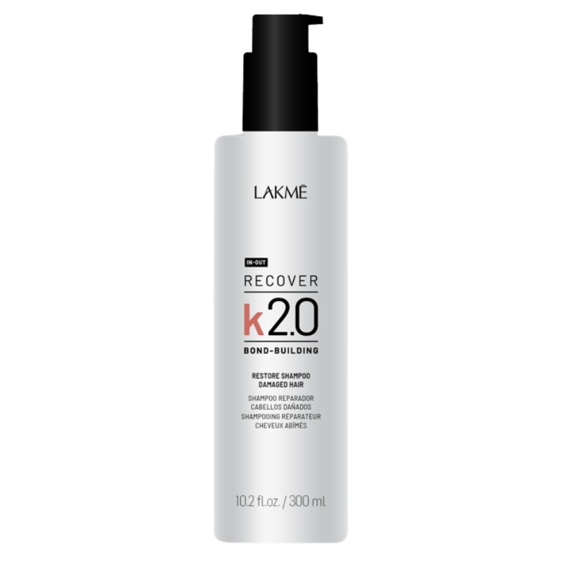 Lakme K 2.0 Restore Shampoo 10.2oz bottle for gentle hair cleansing at Pasadena hair salon