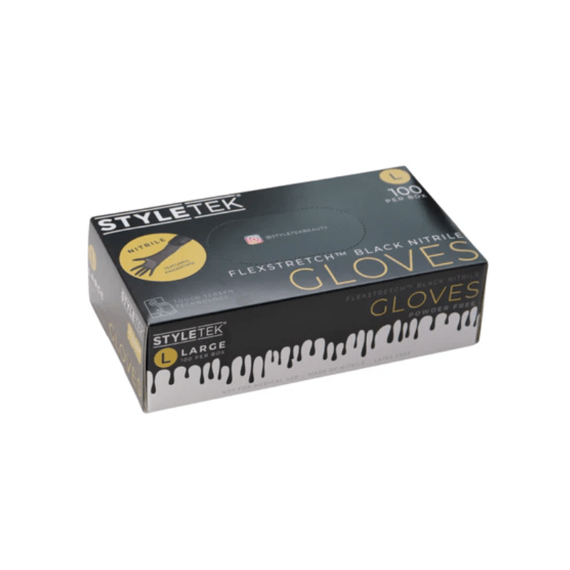 Styletek Black Nitrile Gloves box packaging Pasadena hair salon supplies