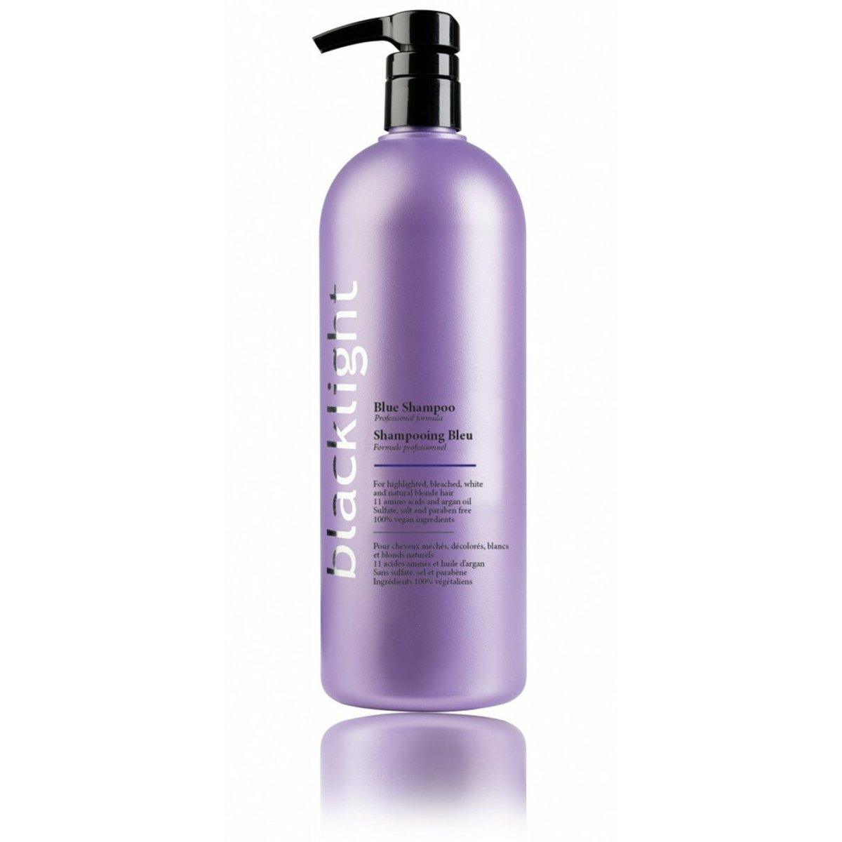 Oligo Blacklight Blue Shampoo 32oz bottle for gentle color care at Pasadena Aveda hair salon
