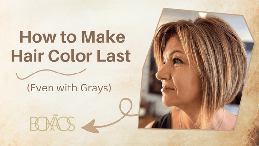 Woman with vibrant hair color at Bokaos Aveda salon in Pasadena combating fading color and gray roots