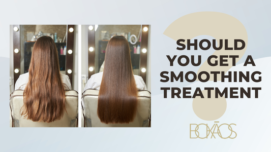 Woman receiving smoothing hair treatment at Bokaos Aveda salon in Pasadena hair salon for sleek shiny hair results