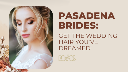 Bridal hairstylist at Pasadena Aveda salon creating elegant wedding hair during trial run for bride's special day