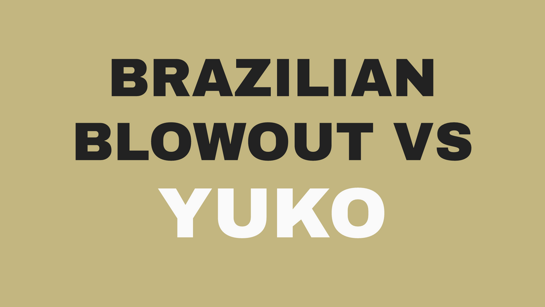 Blog header image showing title text about Brazilian Blowout vs Yuko vs Botanical Treatment at Bokaos in Pasadena.