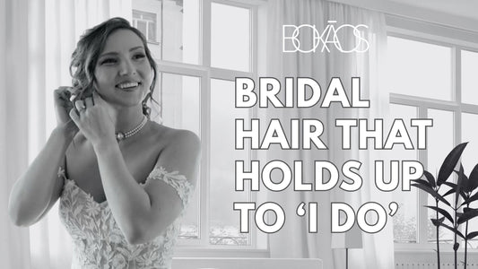 Bride with elegant wedding hairstyle styled by Pasadena Aveda salon expert at Bokaos Salon & Spa hair salon