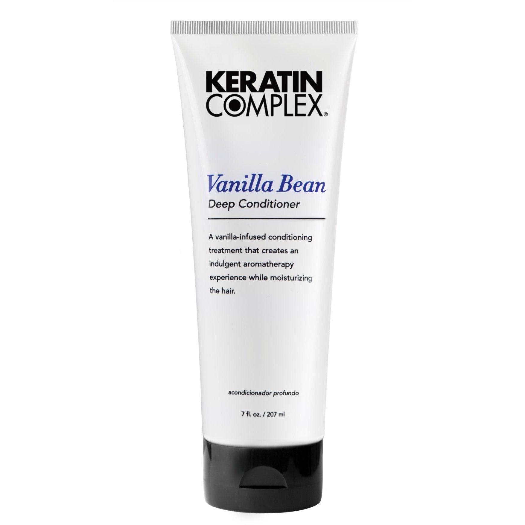 Keratin Complex Vanilla Bean Deep Conditioner bottle front view for hydration at Pasadena hair salon
