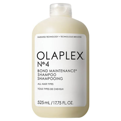 Olaplex No.4 Bond Maintenance Shampoo back label close up at Pasadena Aveda salon