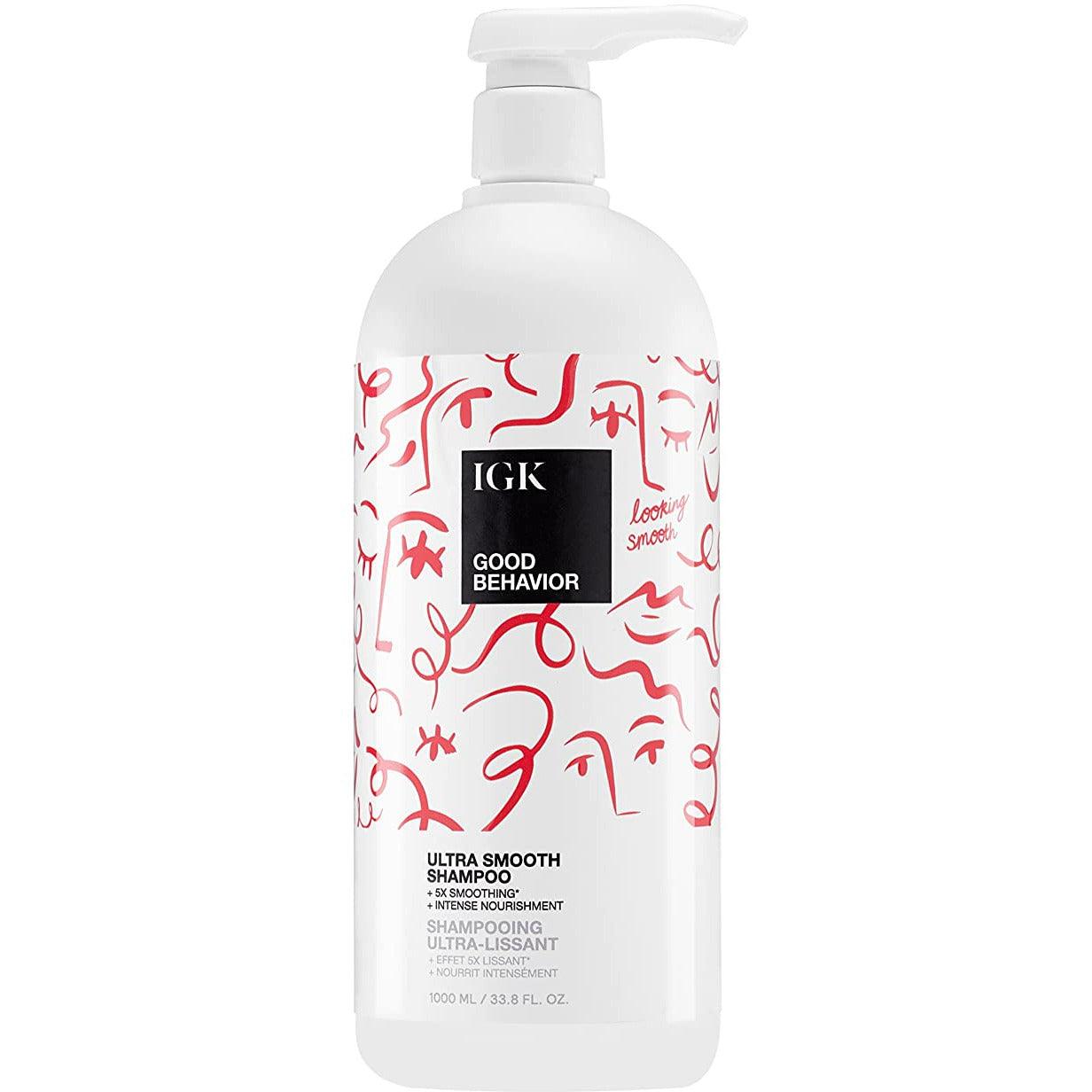 IGK GOOD BEHAVIOR Ultra Smooth Shampoo bottle back label for hair care Pasadena Aveda salon