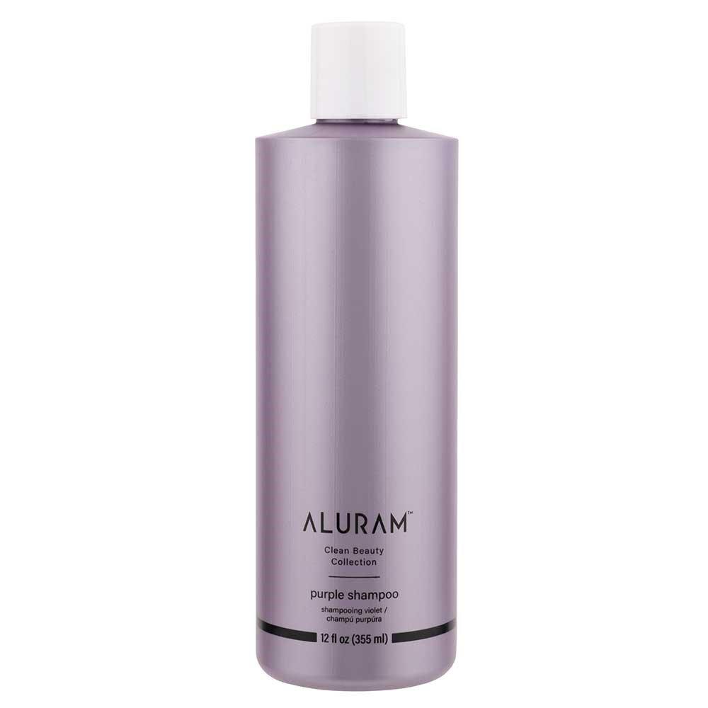 Aluram Purple Shampoo front view bottle hair care product at Pasadena Aveda salon