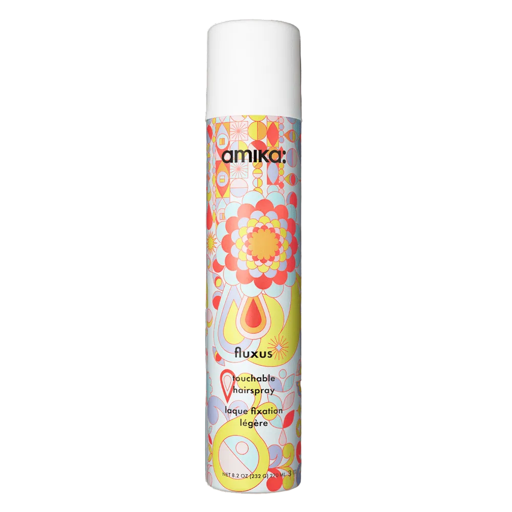 Amika Fluxus Touchable Hairspray 8oz bottle flexible hold hairspray at Pasadena Aveda salon