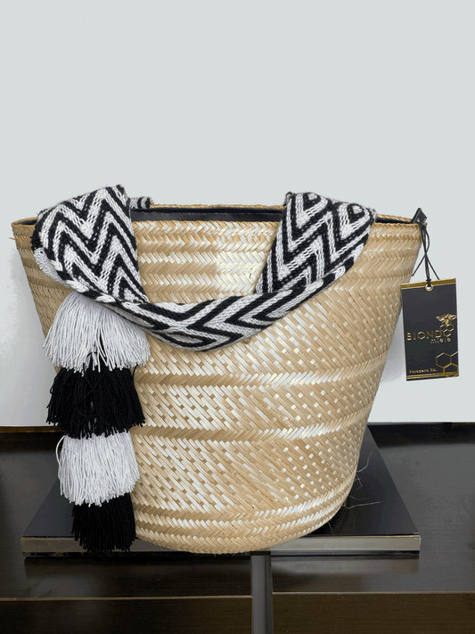 Biondo Miele Black and Beige woven Bag