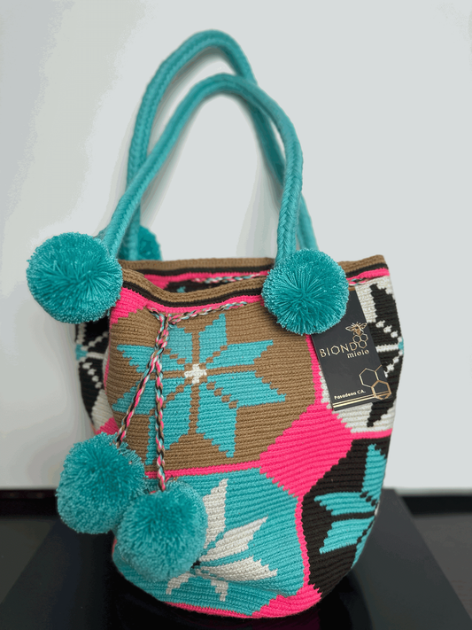 Biondo Miele Blue, Pink and Camo Green Yarn Bag