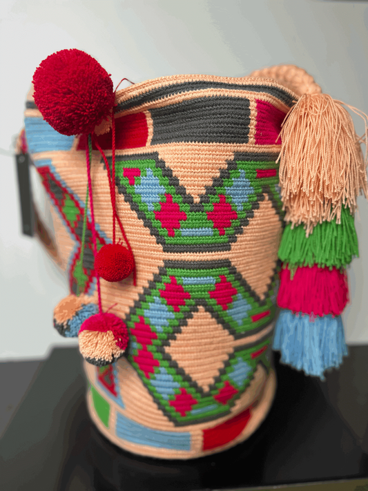 Biondo Miele Coral, Green, Red, and blue yarn bag