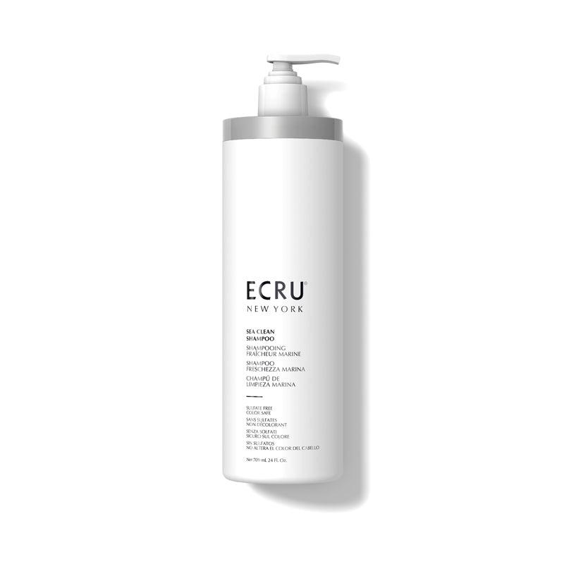ECRU New York Sea Clean Shampoo side angle showing label at Pasadena Aveda salon