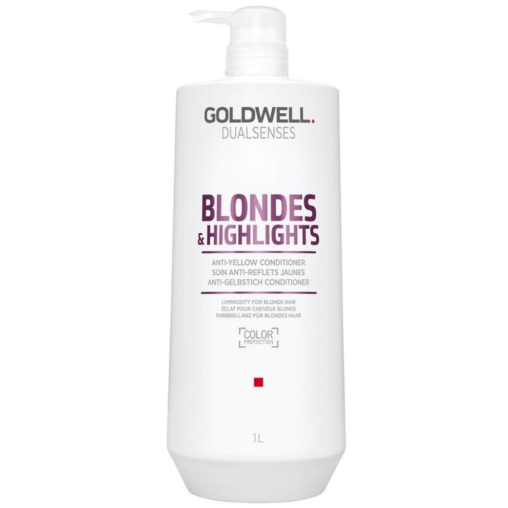Goldwell DualSenses Blonde & Highlights Anti-Yellow Conditioner back label detail Pasadena Aveda salon