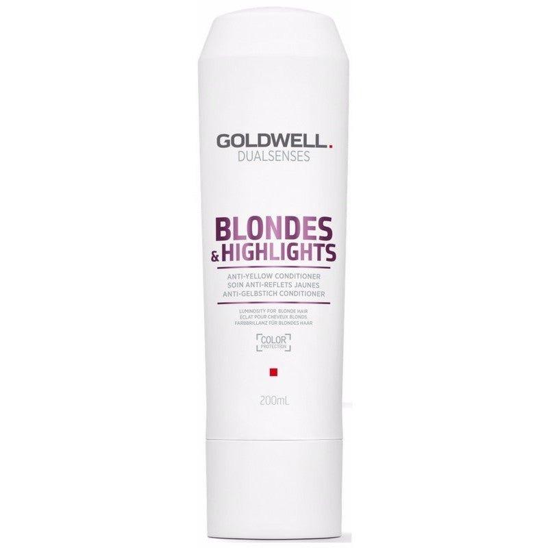 Goldwell DualSenses Blonde & Highlights Anti-Yellow Conditioner bottle front at Pasadena hair salon