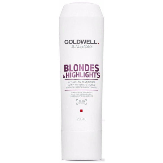 Goldwell DualSenses Blonde & Highlights Anti-Yellow Conditioner bottle front at Pasadena hair salon