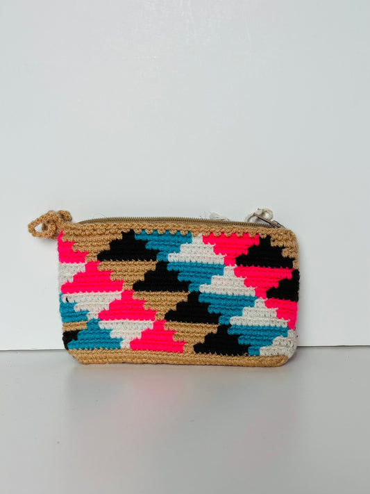 Biondo Miele Wayuu Tan, Blue, Pink and Black Wallet