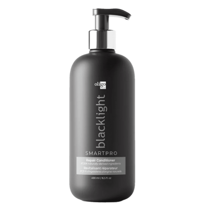 Oligo Blacklight Smart Conditioner back label close up at Pasadena hair salon