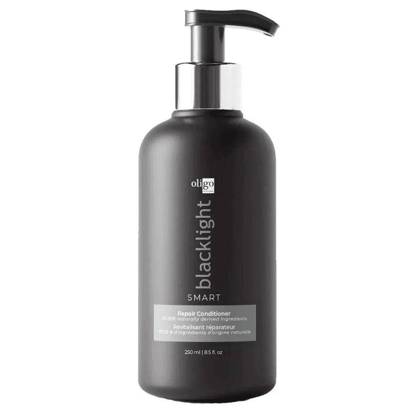 Oligo Blacklight Smart Conditioner front bottle for hair repair at Pasadena Aveda salon