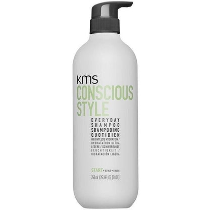 KMS Conscious Style Everyday Shampoo detail shot label at Pasadena Aveda salon