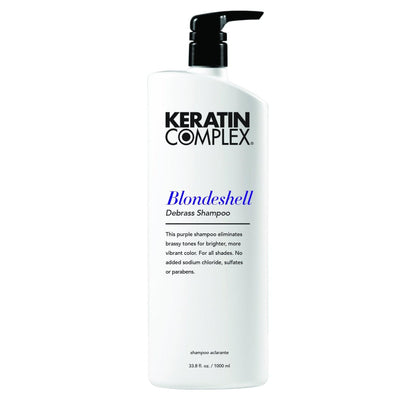 Keratin Complex Blondeshell Shampoo back label close up in Pasadena hair salon