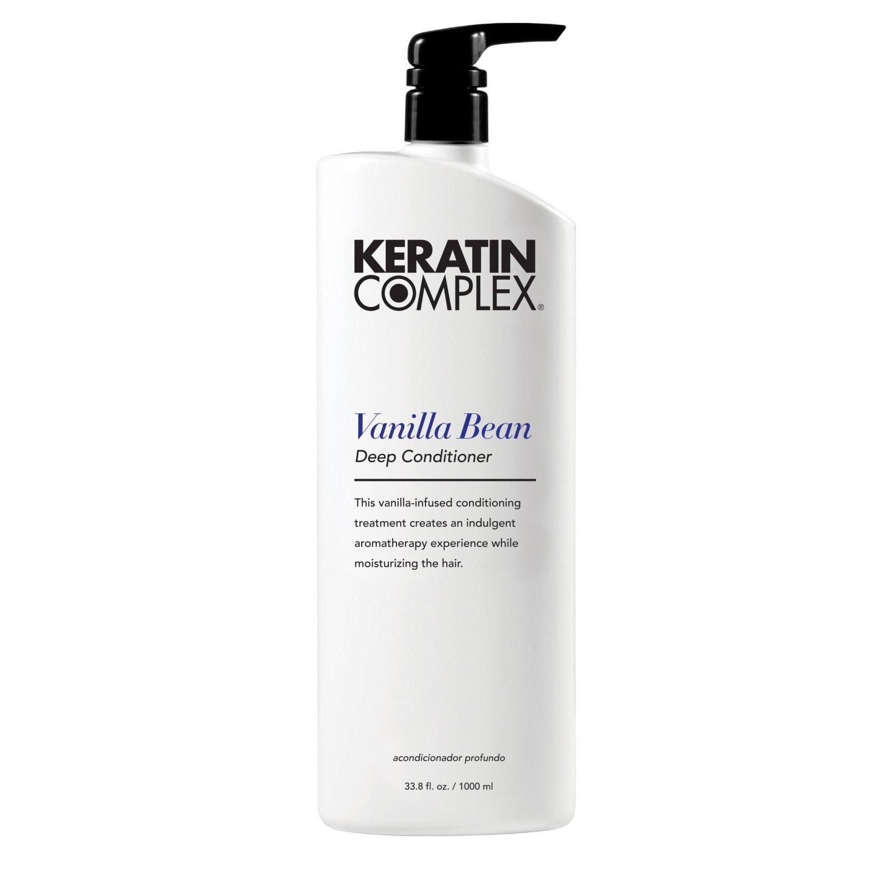 Keratin Complex Vanilla Bean Deep Conditioner back label detail shot in Pasadena Aveda salon