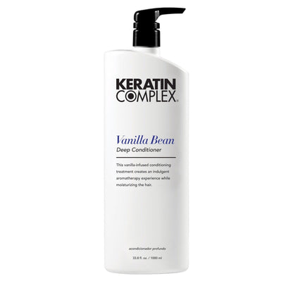 Keratin Complex Vanilla Bean Deep Conditioner back label detail shot in Pasadena Aveda salon