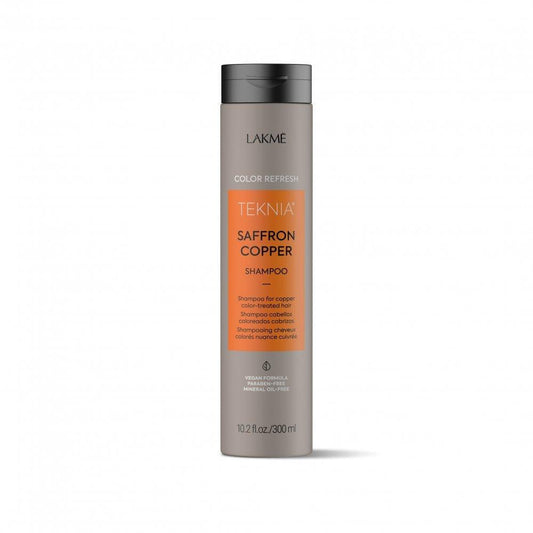 Lakme Teknia Safron Copper Refresh Shampoo 10.2 oz bottle at Pasadena hair salon