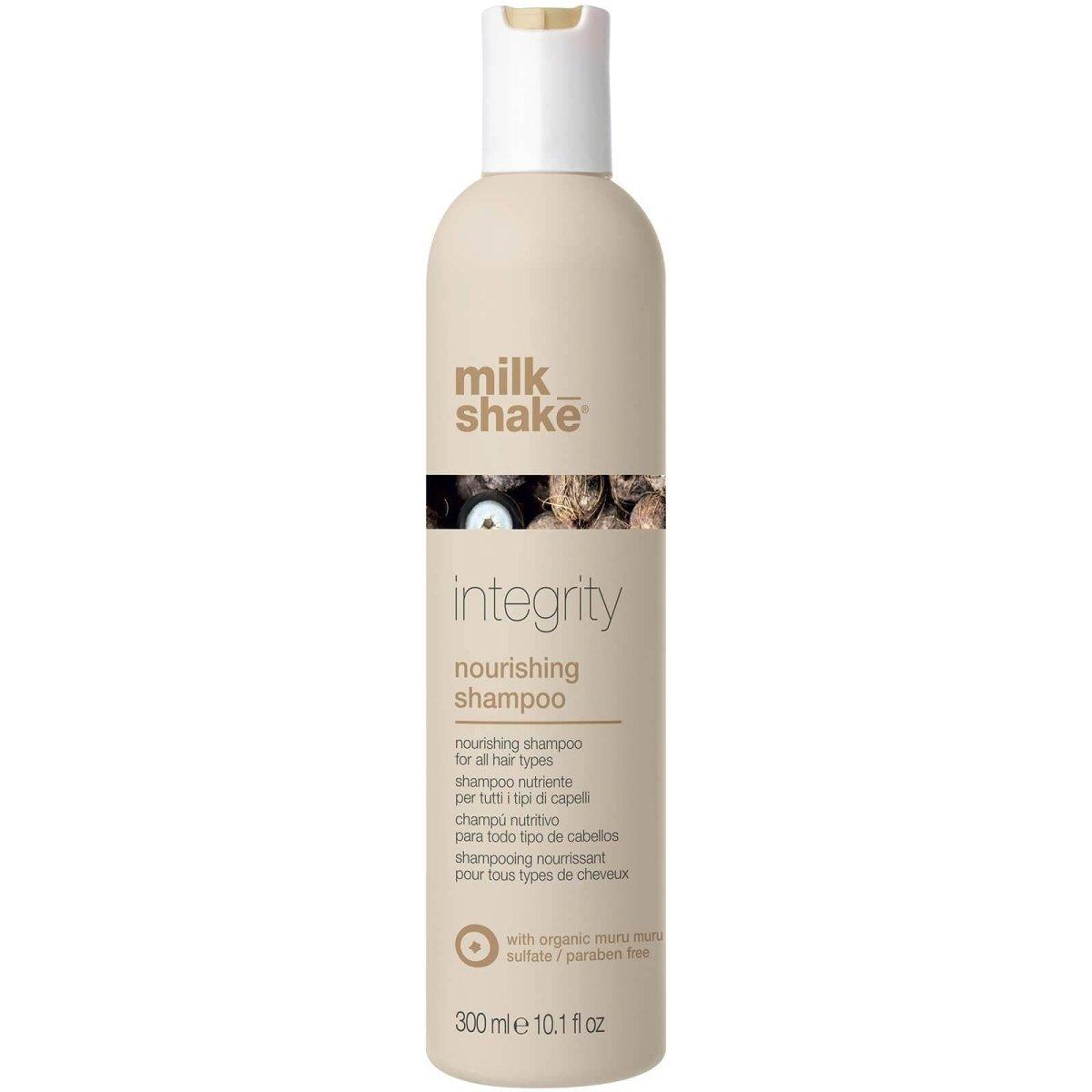 Milk Shake Integrity Nourishing Shampoo bottle front view for hair care at Pasadena salon