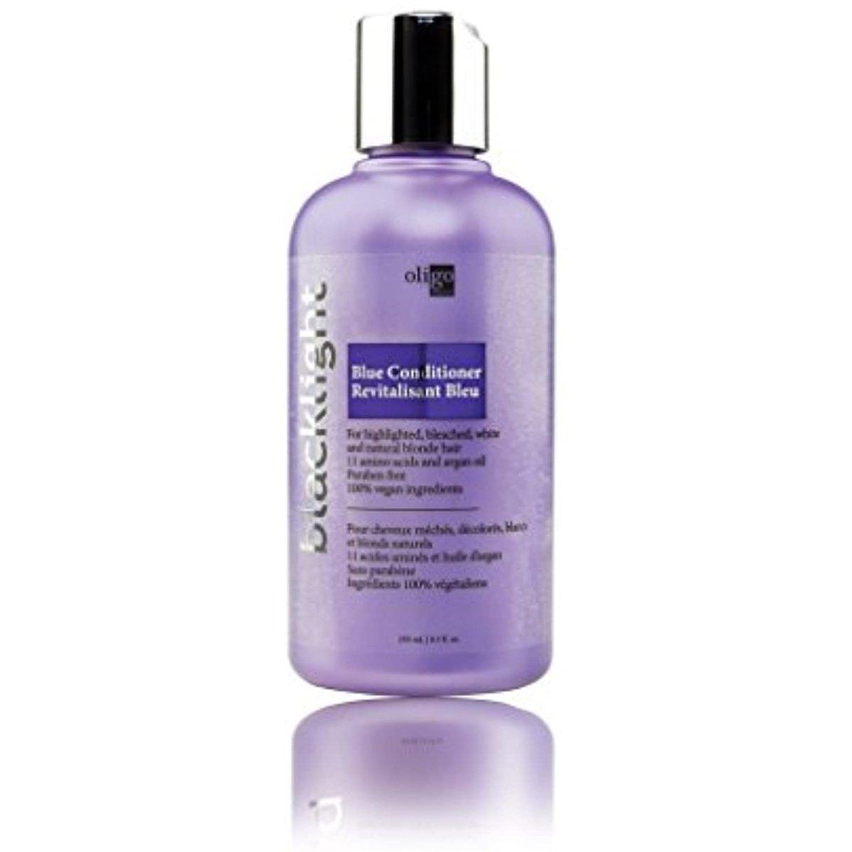 Oligo Blacklight Blue Conditioner front bottle for color protection at Pasadena Aveda salon