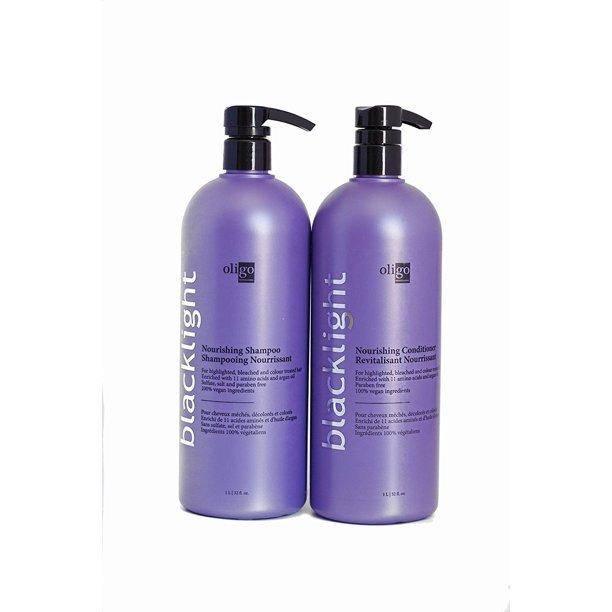 Oligo Blacklight Nourishing Shampoo and Conditioner 33oz duo for hair hydration at Pasadena Aveda salon