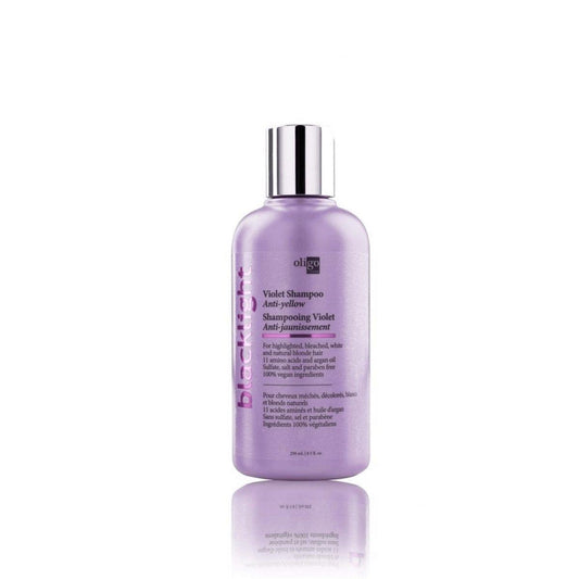 Oligo Blacklight Violet Shampoo Anti-Yellow front view bottle at Pasadena Aveda salon