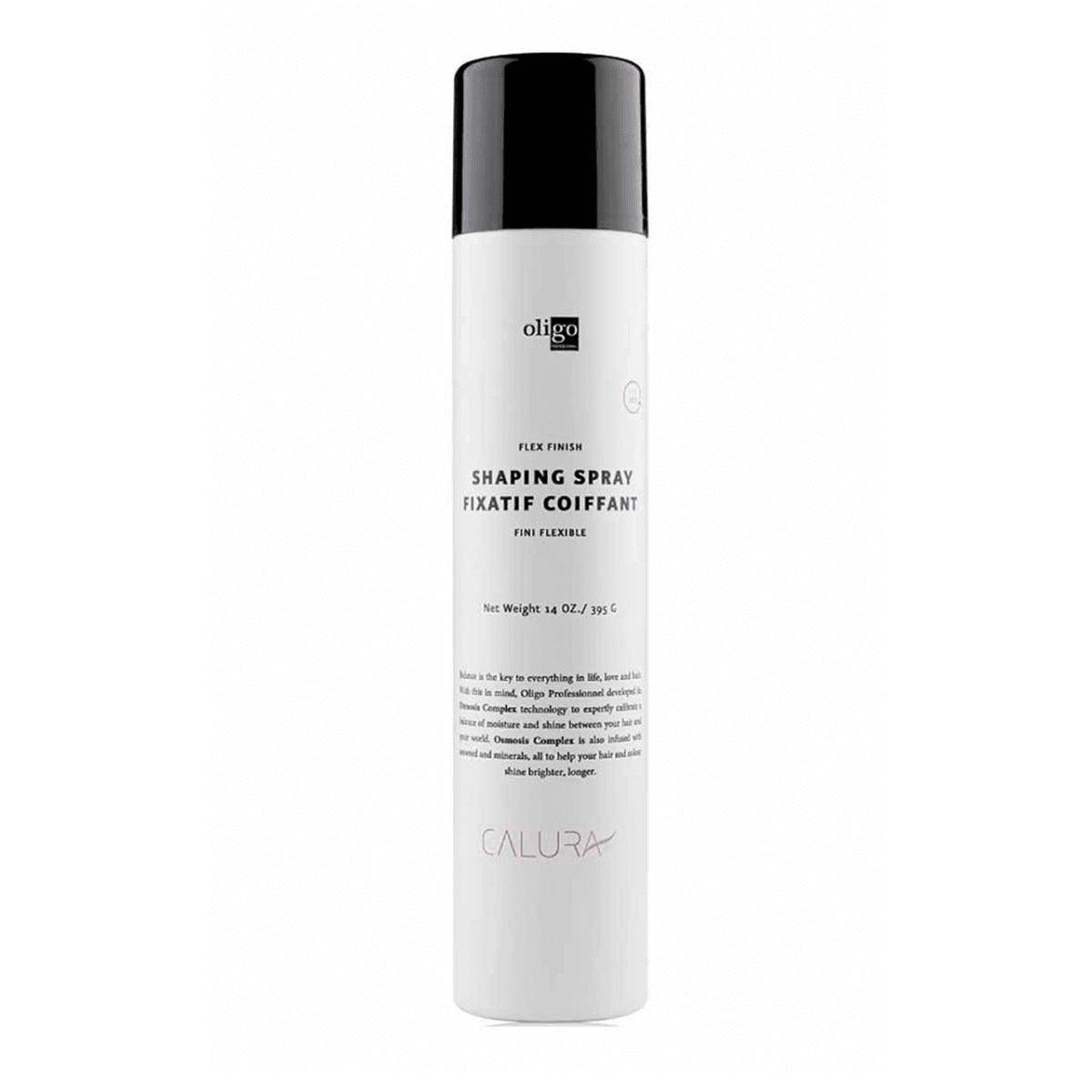 Oligo Calura Flex Finish Shaping Spray 14oz bottle front view at Pasadena hair salon