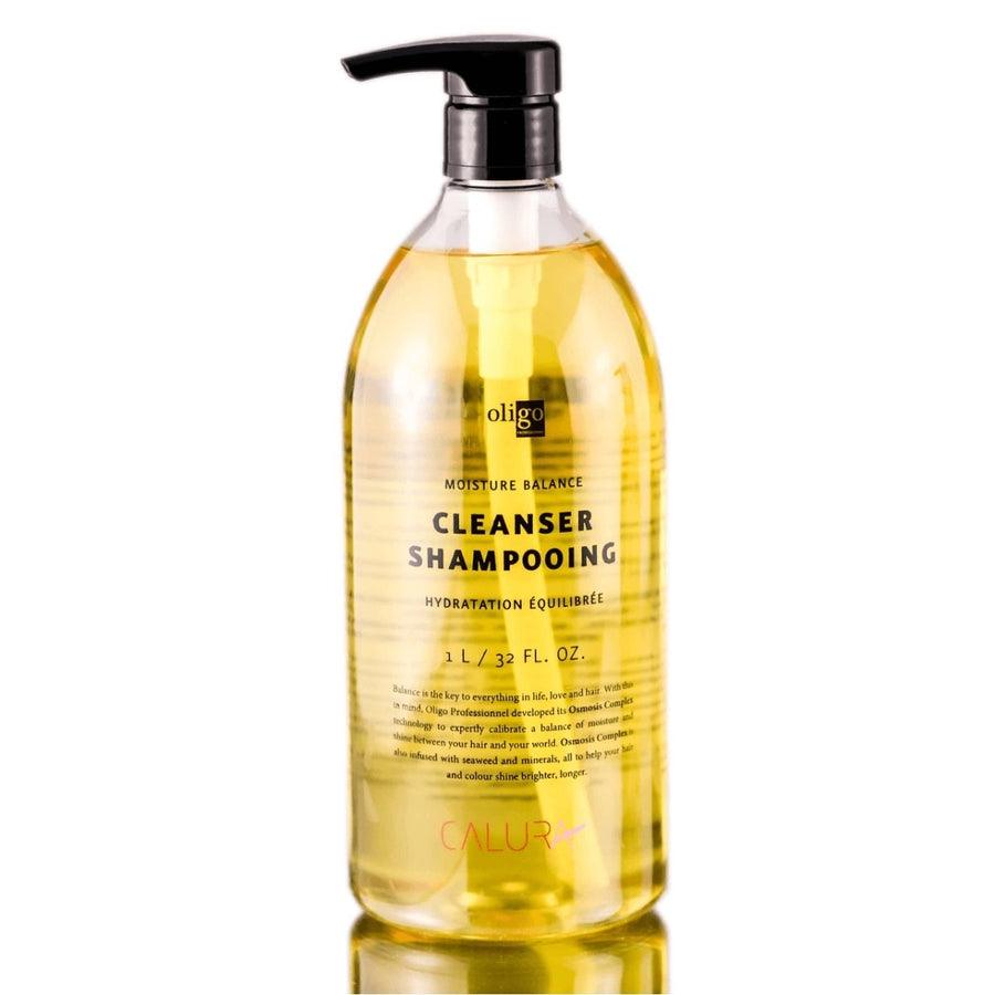 Oligo Moisture Balance Cleanser Shampoo close up label detail at Pasadena Aveda salon