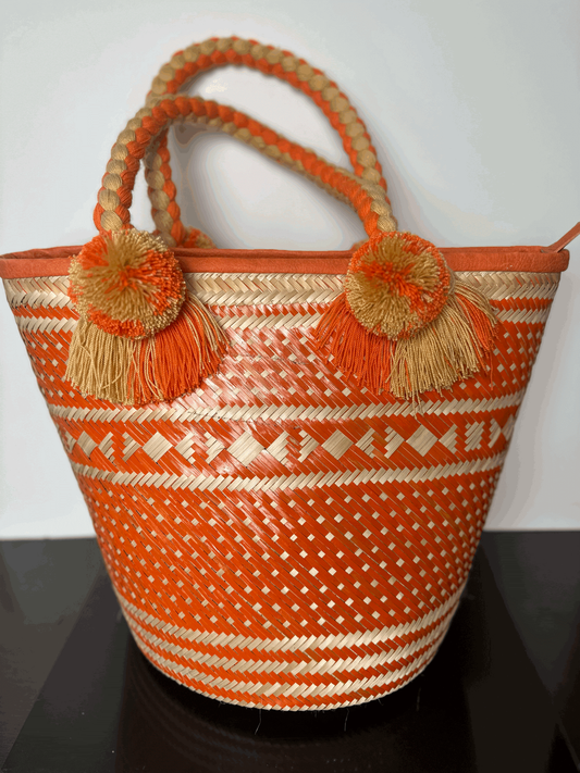 Biondo Miele Orange and beige woven bag: