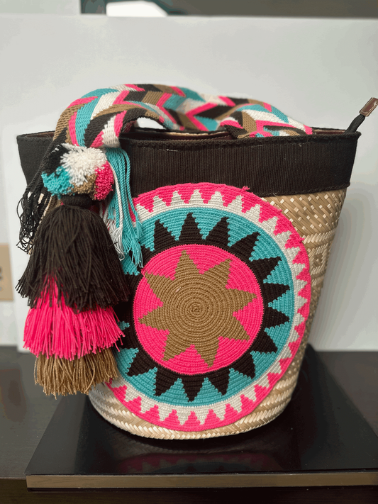 Biondo Miele Pink, Teal, Brown woven bag