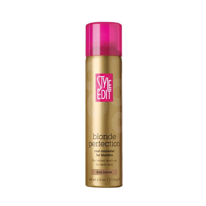 Style Edit Blonde Perfection Root Concealer 4oz back label close up at Pasadena salon