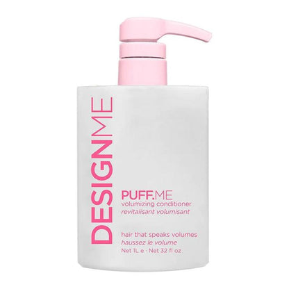Design.Me Puff.ME Volume Conditioner back label close-up at Pasadena Aveda salon