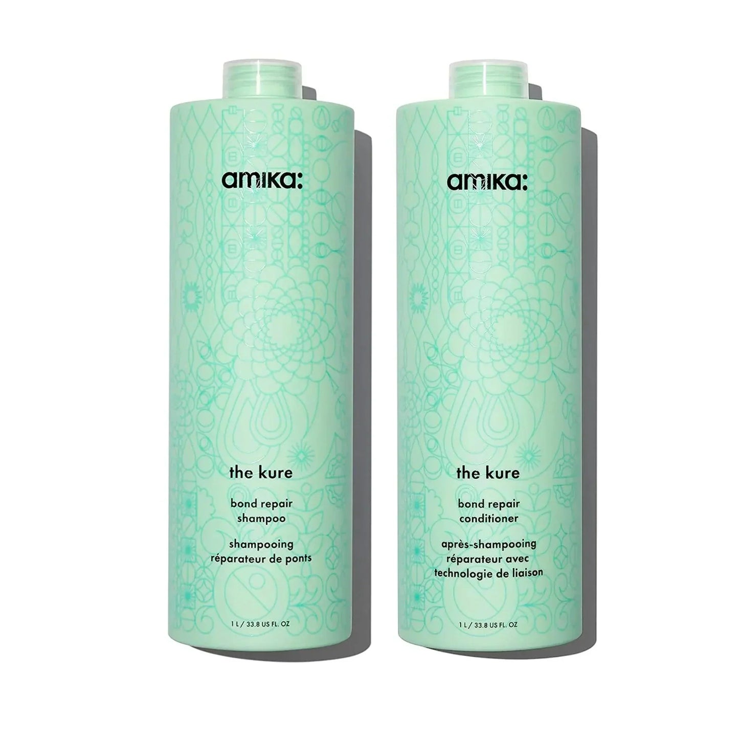 Amika The Kure Conditioner Duo side view bottles hair care at Pasadena hair salon