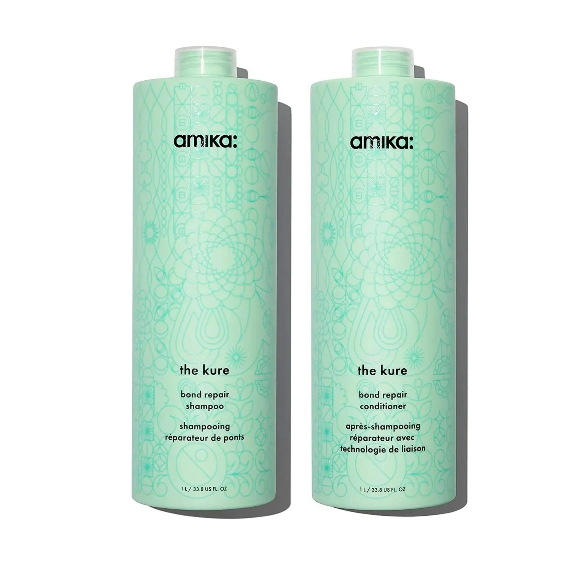 Amika The Kure Conditioner Duo side view bottles hair care at Pasadena hair salon