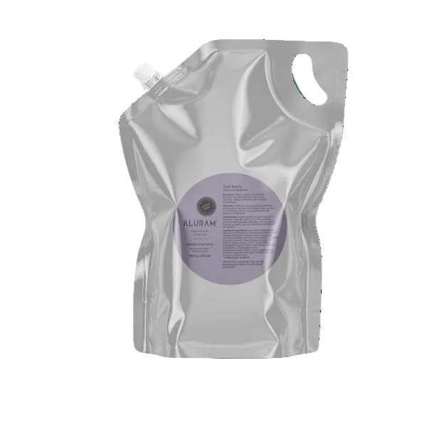 Aluram Purple Shampoo Pouch 100oz refill pack hair care product at Pasadena salon